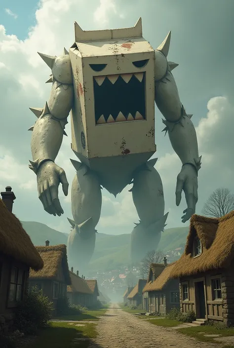 Milk carton monster attacking village