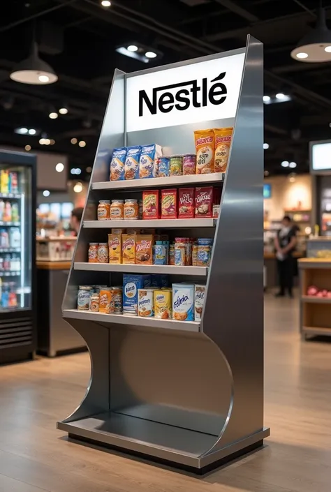 A promotion steel stand with the label of nestle