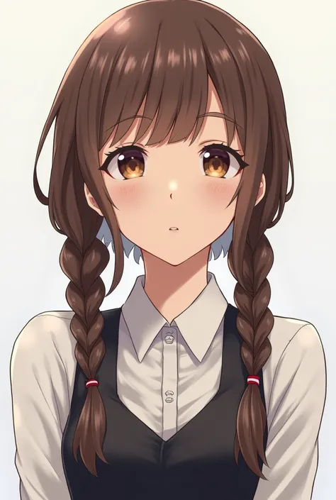 Anri is an attractive young woman with delicate features, neck-length brown hair styled with two braids tied on either side at the back, and square bangs that fall gently over the left side. Her eyes are a deep chocolate brown.

She usually wears a secreta...