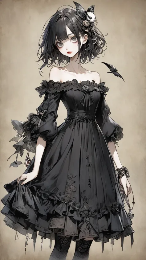   Tim Burton's style、clavicle、Rustic、quality、  Character Design 、