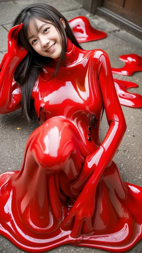 ((Masterpiece,  top quality, extremely delicate ,  perfect face,  detailed eyes,16k,   High Definition   ,  Very Cute Red Slime Girl )),((  High viscosity red slime body:2.0  , covered with melted red slime skin all over:2.0,A bodysuit with no exposed skin...