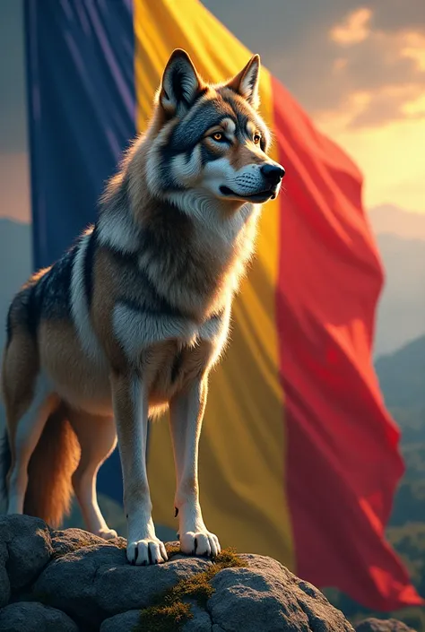 Wolf and romanian flag together 