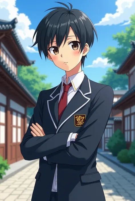 Anime boy with Japanese school uniform 