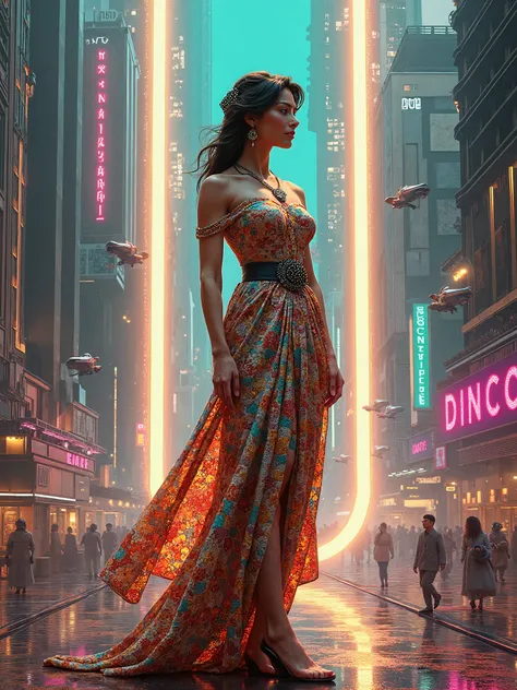 Prompt:
"A highly detailed and imaginative artwork featuring a woman depicted as a classical mosaic-style painting, set within a futuristic, hyper-detailed environment.

The woman, central to the composition, is represented with intricate, tiny mosaic tile...