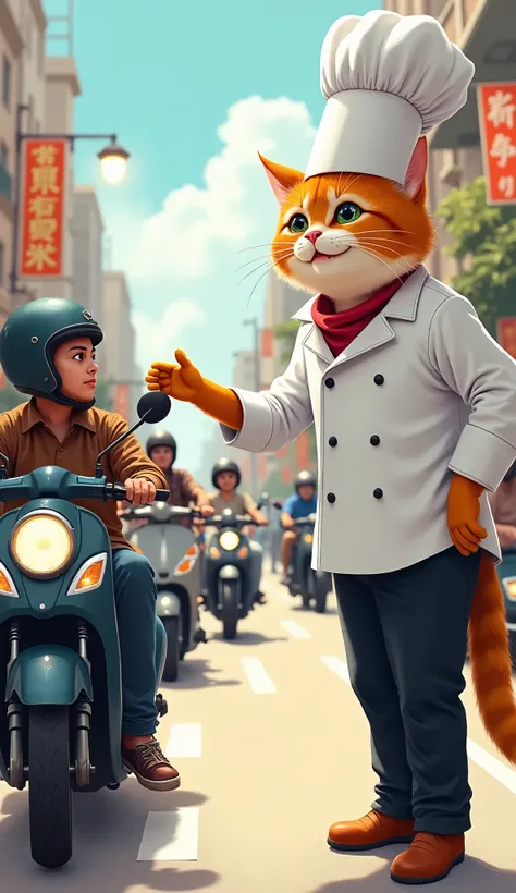 father cat drssed chef uniform, Reaching out to people who use motorbikes