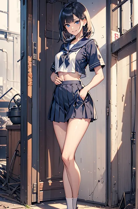   best image quality、4K、 Ultra Fine 、  highest resolution、 masterpiece、（  mature adult woman wearing a jacket） One high school student （  mature woman） having a European face  。。  straight、 銀hair。（（hair、 In the middle 、 navy blue mini pleated skirtso 、i pu...