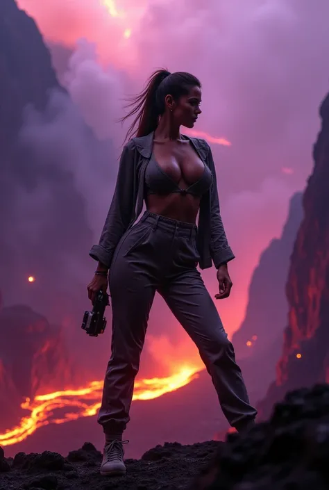  In the dark and pulsating interior of the crater of Mount Nyiragongo , in Congo , , the suffocating heat lifts waves of smoke and ash into the sky .  An emergency engineer is inches from a river Lava furioso ,  her silhouette highlighted by the hellish pu...