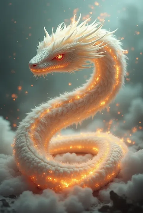 Snake, fluffy, scales, white and fire