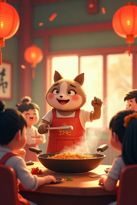  create an animation cooking demo chinese feel like chinese don't be real human, but the cut doesn't box ,  keep cooking the demo there are students 