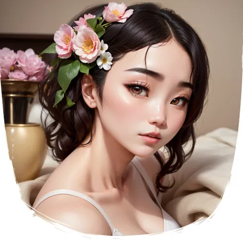 there is a woman that is posing with a vase of flowers, dilraba dilmurat, jinyoung shin, beautiful south korean woman, lovely delicate face, beautiful young korean woman, sakimichan, heonhwa choe, ulzzang, gorgeous young korean woman, lee ji - eun, lee ji-...