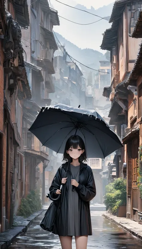 masterpiece,highest quality,ultra-detailed,high-definition background,8k,hi-res,high quality,break,Simple stuff, minimalist illustration , A girl is holding an umbrella