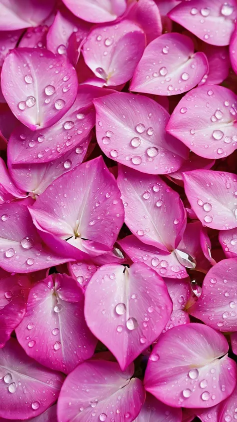 Photograph of pink flower petals seen from above but close. The petals have raindrops