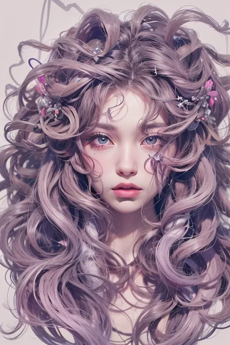 Medusa, Beautiful Tragic Queen, Beautiful hair turns into a poisonous snakes, Whole body, simple background、plain background、(best quality , Masterpiece, high resolution)、