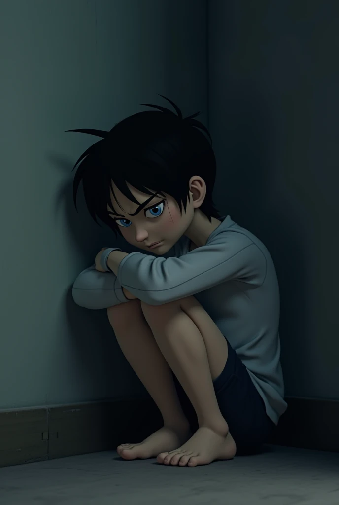  animation character , who looks concerned and is sitting in the corner.