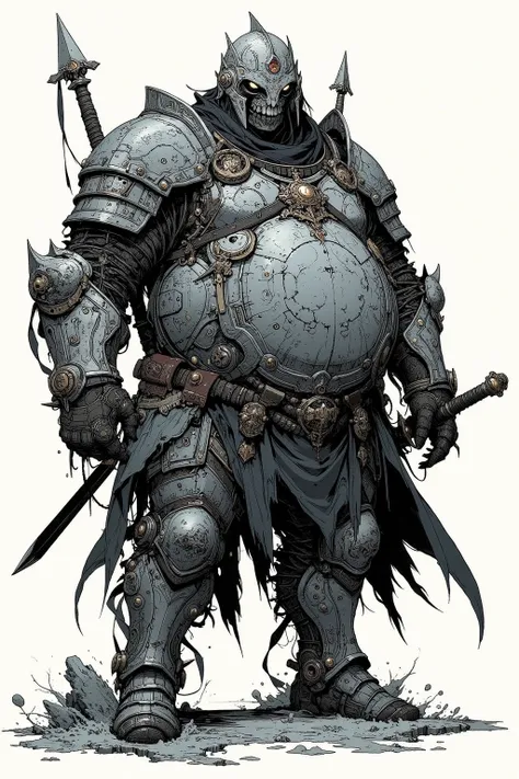 Medieval Knight from Giant Giant , Metal Battle Armor That Covers a Huge Body with Fat ,Overly Huge Helmets ,Helm, Extremely Exaggerated Looking Helmets,ピアスシールド🛡️, Funny Character Design with an Extremely Exaggerated Obese Body,Great Sword,RPG Character Ar...