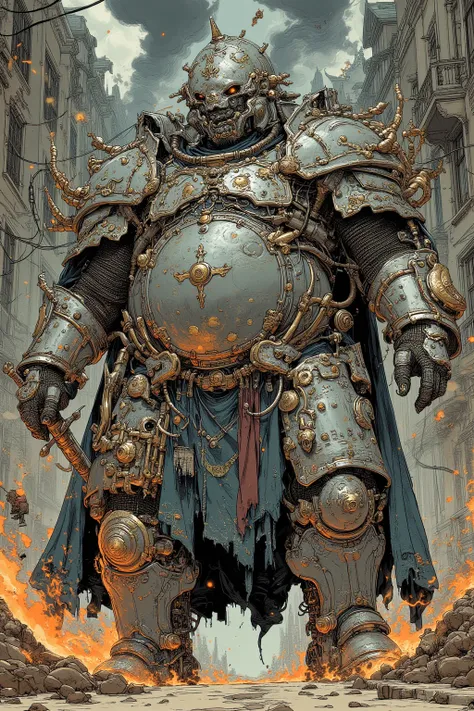 Medieval Knight from Giant Giant , Metal Battle Armor That Covers a Huge Body with Fat ,Overly Huge Helmets ,Helm, Extremely Exaggerated Looking Helmets,ピアスシールド🛡️, Extremely Exaggerated Obese Body ,Great Sword,RPG Art, Highly Detailed Characters,,Dark fant...