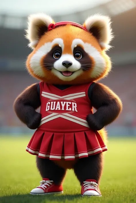 photorealistic portrait of Dressed animals - a ((fat)) chibi (baby  panda) cheerleader,(art by Giuseppe Arcimbold:1.2),(full body image:1.3), (hands on hips:1.5),(furry), (happy smile:1.5),high quality,(lovely) , highly detailed cute  top with team logo ,i...