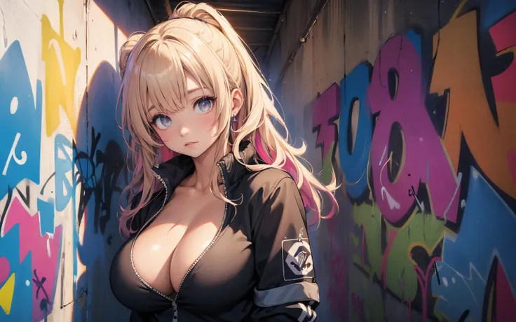 (best quality), masterpiece, extremely detailed CG uniform 8K illustration, high color, extremely high color saturation, all colors deepened, paint, graffiti art, center composition, extremely detailed light and shadow, graffiti wall, wall painted bright, ...