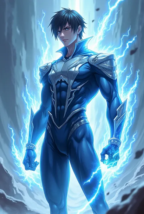 Male anime character with mask and icy electric powers