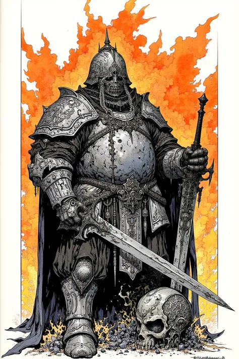 Medieval Knight from Giant Giant , Metal Battle Armor That Covers a Huge Body with Fat ,Overly Huge Helmets ,Helm, Extremely Exaggerated Looking Helmets,ピアスシールド🛡️, Extremely Exaggerated Obese Body ,Great Sword,RPG Art, Highly Detailed Characters,,Dark fant...