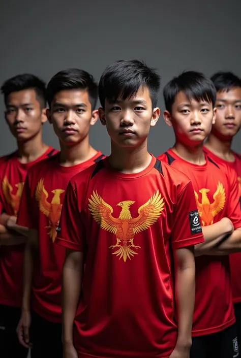  Five teenage pro players Free Fire Indonesia stood confidently wearing the Phoenix Animal jersey,  symbol of the strength and spirit of the champion .  With a blazing red design and phoenix logo on the chest ,  they prepared for the Copa League Clash Squa...