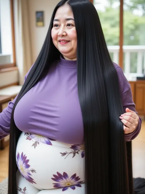 The mature woman has ridiculously long dark hair in the living room
It's pumping it up a lot,Her huge saggy breasts are saggy ,purple high neck sweater,white floral skirt, 8k, top quality, masterpiece, super high resolution ,(masterpiece:1.6, top quality),...