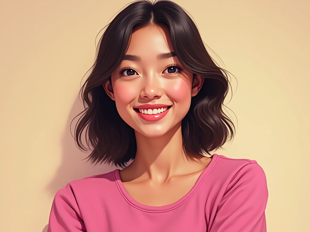 Draw a front-facing woman with a pink shirt