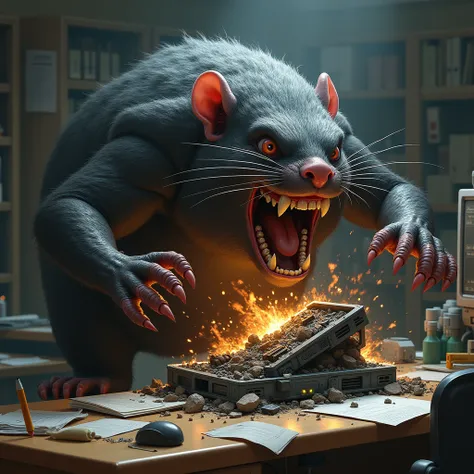 An angry mole that breaks a computer with its hands