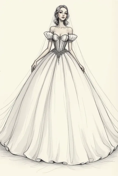 Manche longue pour le croquis de ma robe de mariée, plus volumineuse comme une princesse des films Disney 