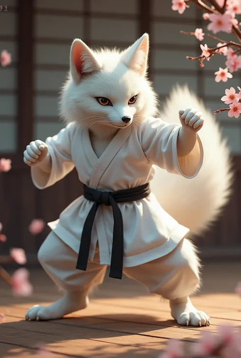 A white fox who is a karate fighter 