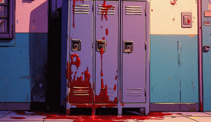 ((best quality))school locker, ((( Blood Dripping ))), cartoon style 80s