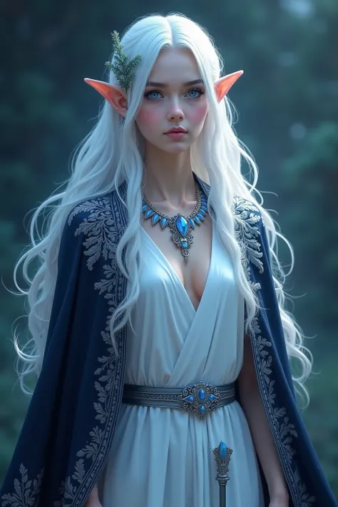 Visual Description:
Artemisia is an ethereal and mysterious young woman with long, flowing silver-white hair that seems to shimmer under the moonlight. Her piercing ice-blue eyes are framed by dark lashes and fine, almost elvish features. She stands tall a...