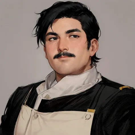 30years old man,short black hair, black eyes, Plump figure, chef's uniform, no mustache, no beard, younger face, high resolution, masterpiece, high-detail, high-resolution model,unreal engine, anime style, portrait  