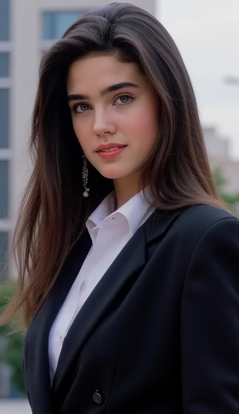 daylight, ((1girl, shirt and blazer, in the city, Jennifer Connelly at age 18, arrousing, temptating, seducing)),( rich detail, crisp detail, sharp image, 8k RAW photo, highest quality, High resolution:1.1), (hyperrealistic:1.4),(realistic, photorealistic:...