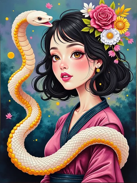 The Backgrounds An Abstract Life, to Present, The Overal Composition Cleverly Blends Abstract, in A Thick Paint STYLE, DEPICTING An ELEGANT, a White Snakes, Creates A Touch of Sweeping, Transports The Viewer Into Her World, The Artist USES BOLD Elects the ...