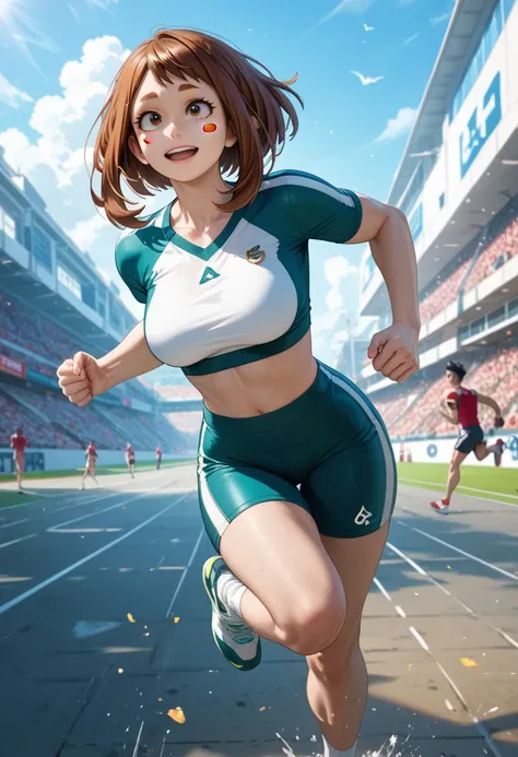 アニメ　僕のヒーローアカデミアのタッチ　Ochako Uraraka From My Hero Academia　girl, athletics, running, best quality, very aesthetic, ultra-detailed, best illustration, nsfw,