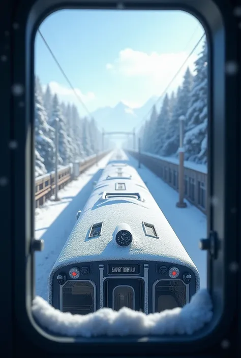 That's nice but I want the angle to be when the windows are but I also want to see the top of the train. Also make the top of the train with snow