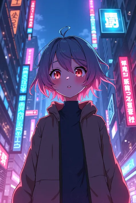 A Japanese-type anime image with neon effects