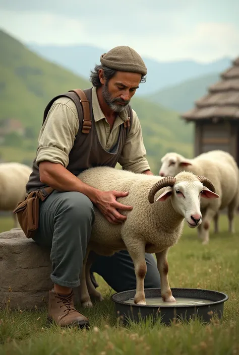 Man milking a sheep