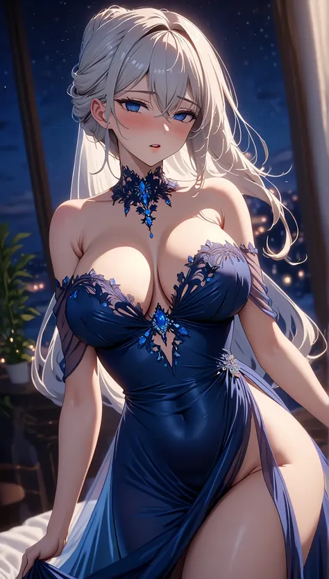 masterpiece:1.4,best-quality,top-quality,Super Detail,Very Delicate and Beautiful,animation,8k, (((( nsfw, sexual, beautiful slutty in sexy evening dress )))), orgasm, very gigantic breasts, cleavage, off-shoulder, slender body, beautiful eyes