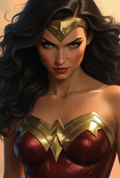 Close-up face of Wonder Woman in epic style