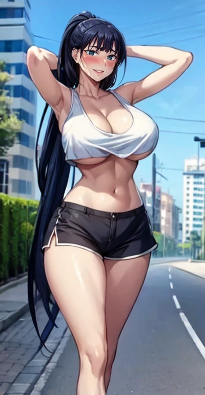 score_9, score_8_up, score_7_up, score_6_up, score_5_up, score_4_up, (8k, RAW photo, best quality, masterpiece:1.2), front view detailed body, long belly, big , Slender body, tight body , thicc ,medium breast , long thighs, muscular woman, JooRidef, black ...