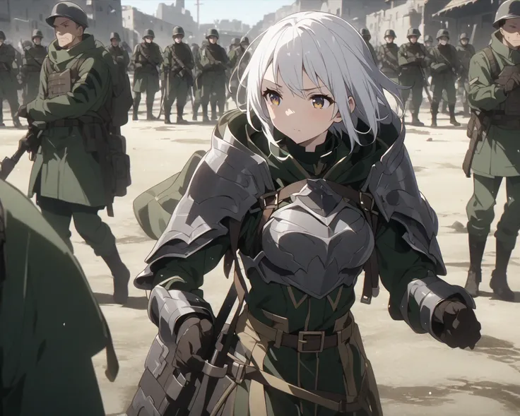 uniform、Armor、Soldier、 girl 、armor、white hair、