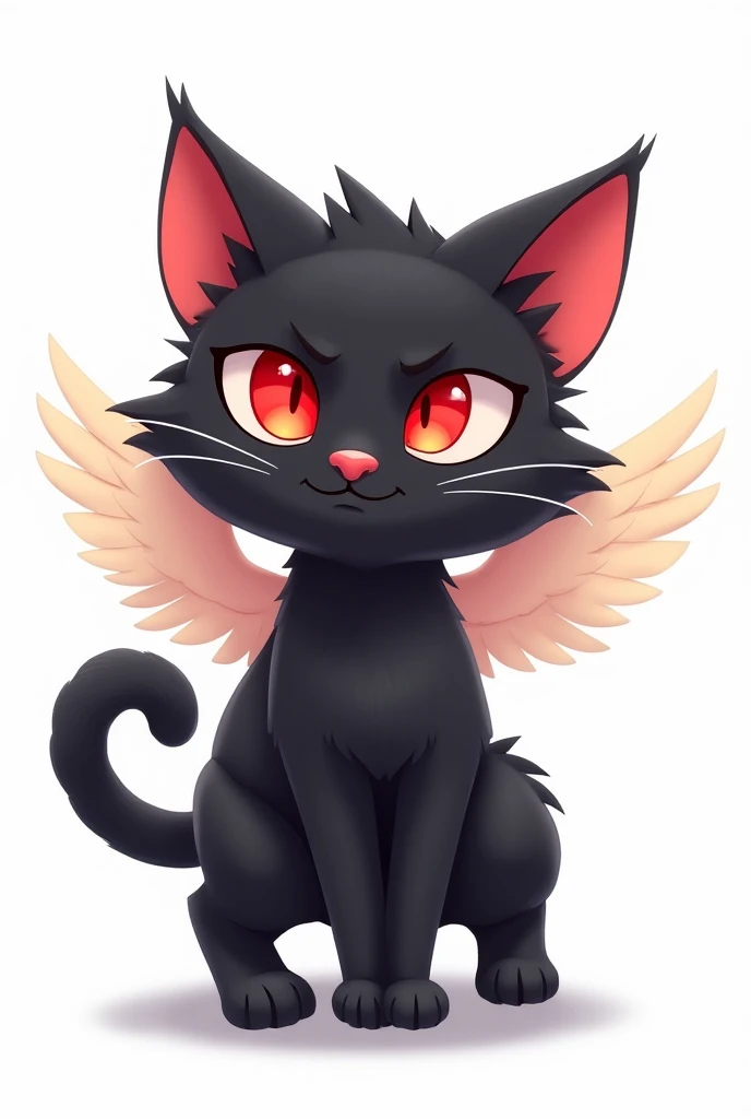 Cat with angel wings and red eyes and cute with white background and black cat like a cartoon 
But male in different positions 