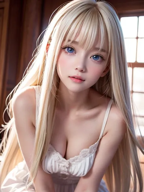 The most beautiful white woman in the world、 very beautiful super long platinum blonde hair、美しい顔の上の long hair、 very cute beautiful sexy young girl 、very perfect cute face 、 clear beautiful pretty cute eyes 、Extremely bright baby white ice blue large iris、 ...