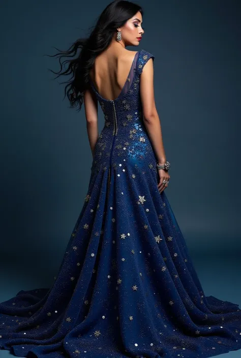 2. Deep Midnight Blue or Galaxy-Inspired
A WHITE GIRL W BLACK HAIR WEARING Midnight blue with glittery embellishments mimicking a starry sky would be breathtaking.

Pair it with silver or rhinestone accessories for a galactic vibe.GOWN THEME: GALA OF DARK ...