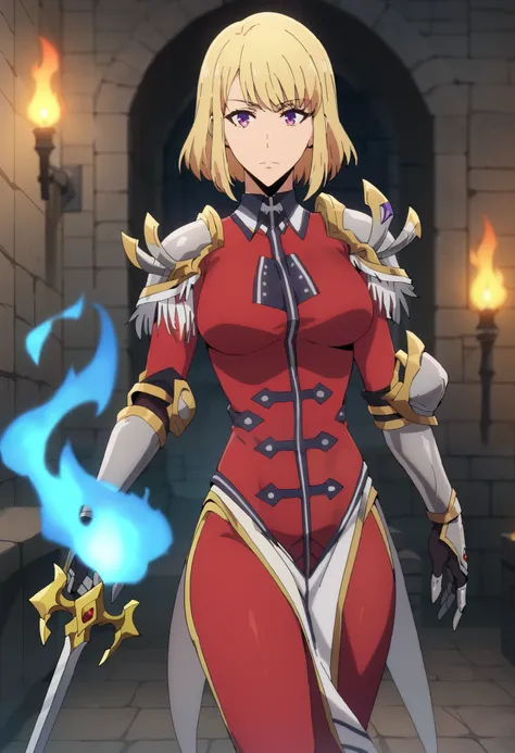 score_9, score_8_up, score_7_up,
ChaHaeInSL,
1girl, solo, closed mouth,
blonde hair, medium hair, purple eyes,
ChaHaeInArmor, red bodysuit, shoulder armor, gauntlets, military, pelvic curtain, holding sword,
(standing:1.2), looking at the viewer, thigh gap...