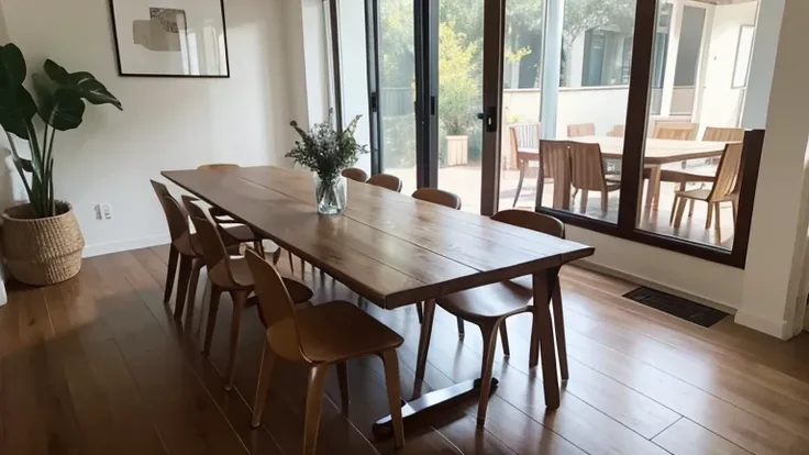 Party , With a table, chairs in white , Wooden floor