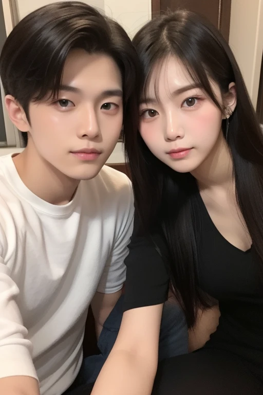 couple girl medium boy handsome hair cool boy Korean selfie