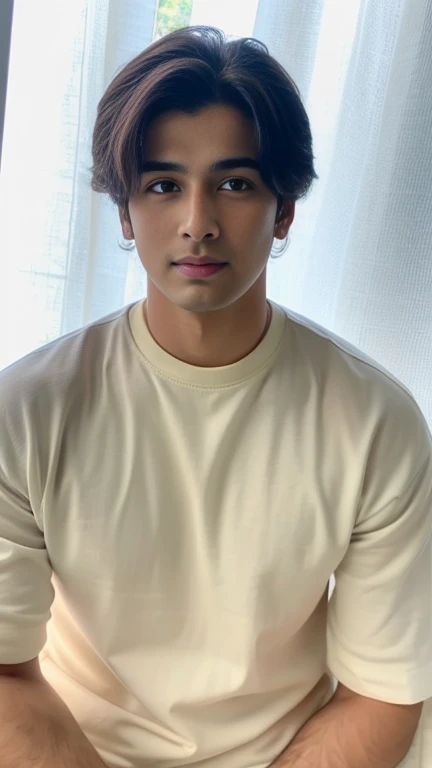 Create a Handsome boy name "Aarav Khanna" age 22 wearing white cloth looking to the camera